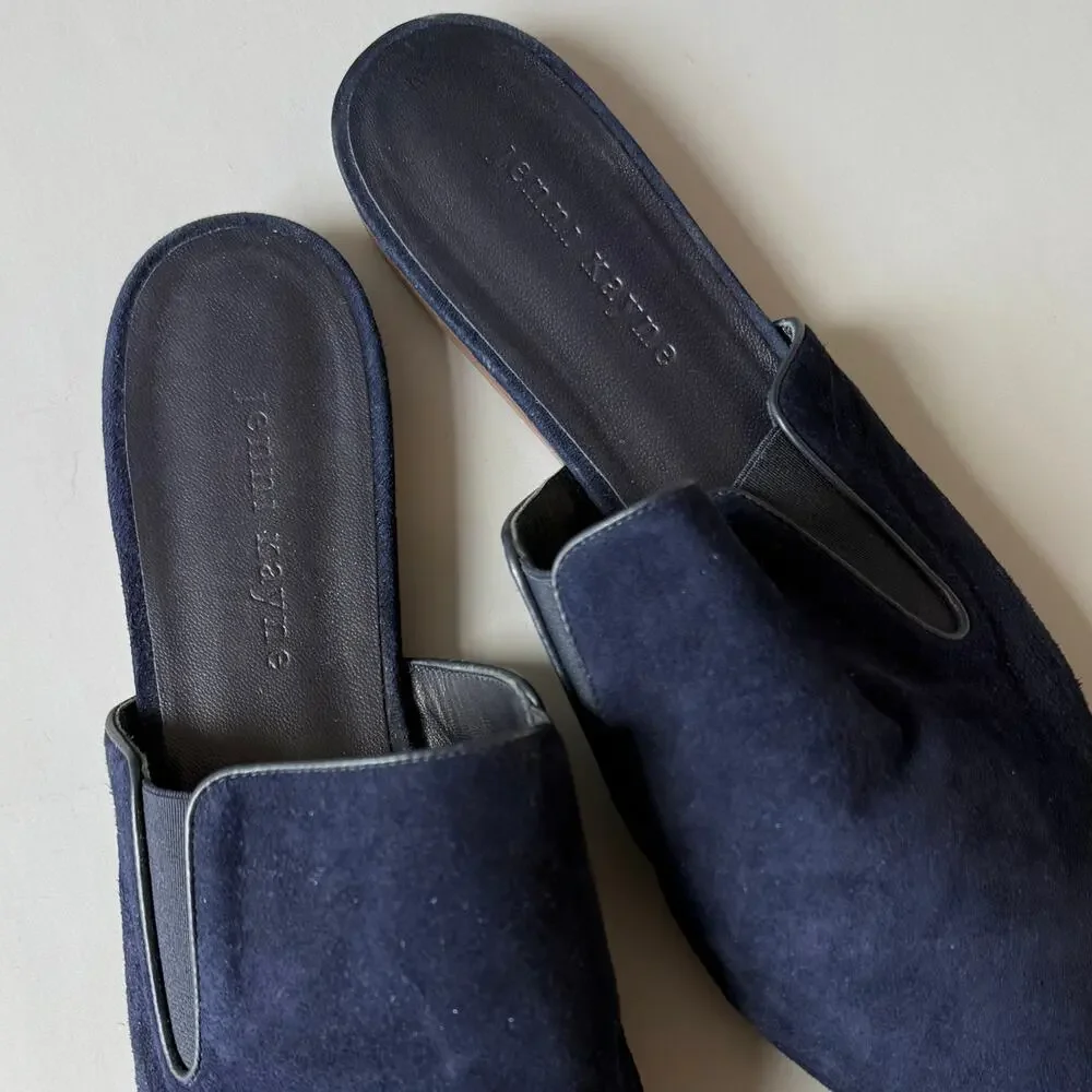 Jenni Kayne Blue Suede Flat Mule sz 41 Pointy toe Leather Slipper Slides Italy